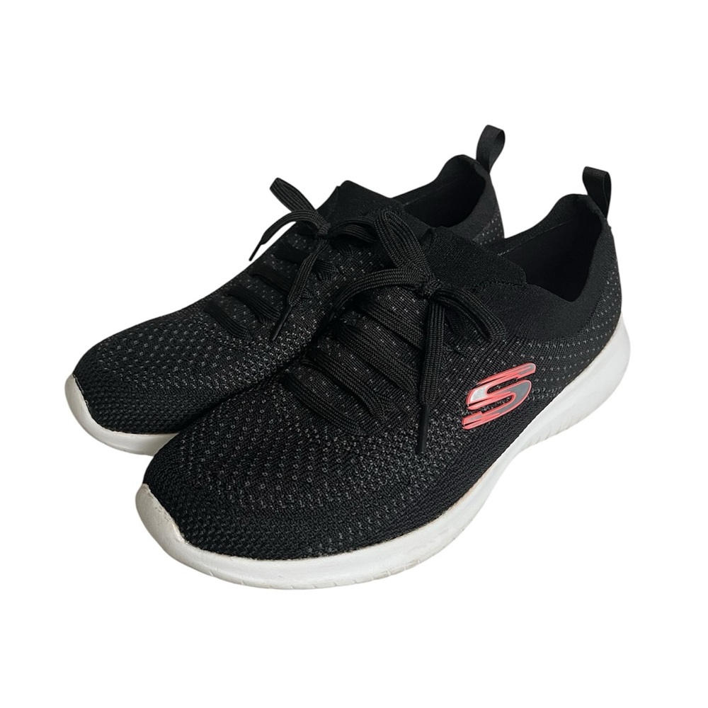 Skechers Women's Black and Pink Wide Fit Memory Foam Athletic Shoes‎ Sz 10